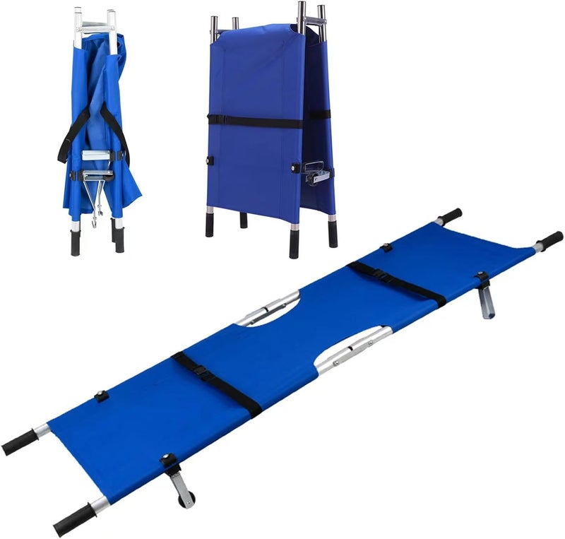 QAKEEIGB Stretcher Portable Folding Aluminum Lightweight with Trolley 2 Wheels Rescue Stretcher for Hospital, Clinic, Home, Sports Venues, Ambulance Capacity 330 lb (Blue) - Image 1